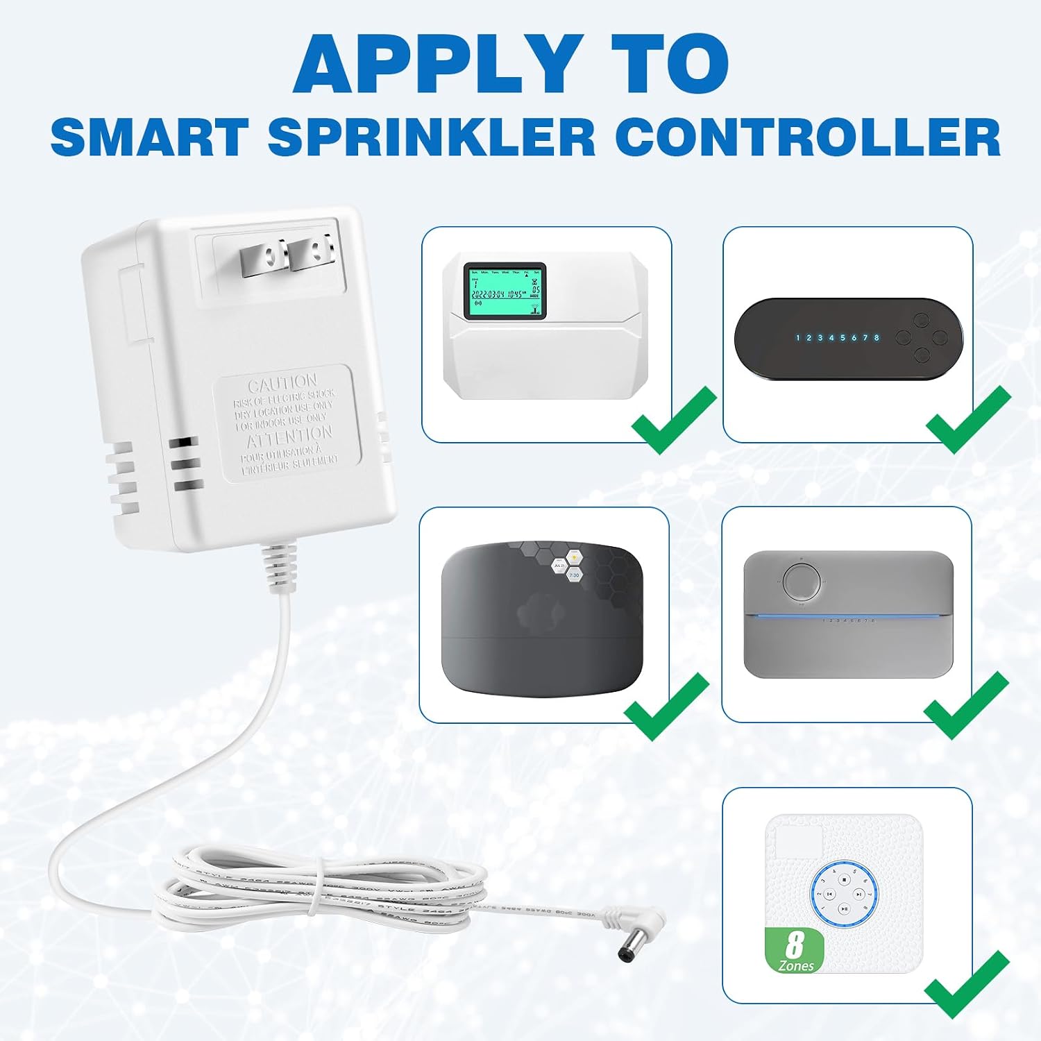 24 Volt AC 1000mA Power Adapter for Smart Sprinkler Controller,Indoor Irrigation System Controller,24V 1A AC Wall Adapter Transformer Compatible with Most Smart Sprinkler Controller (White)