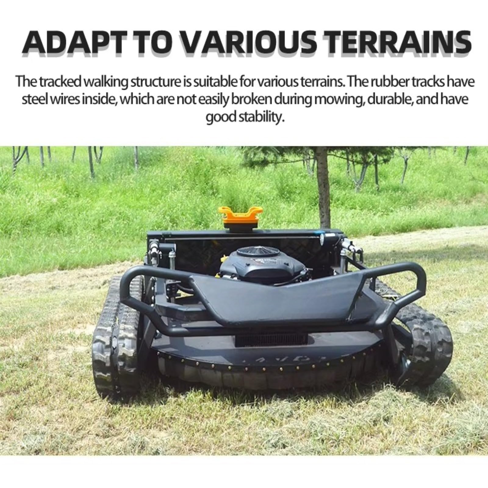 Cortacésped remoto inalámbrico, cortador de césped RC con accionamiento de orugas para pendientes y suelo irregular, cortacésped de fácil control para mantenimiento de patio y granja