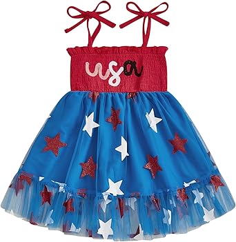 4th of July Toddler Baby Girl Outfit USA Dress Bowknot Halter Fouth of July Dresses Girls 4th of July Clothes
