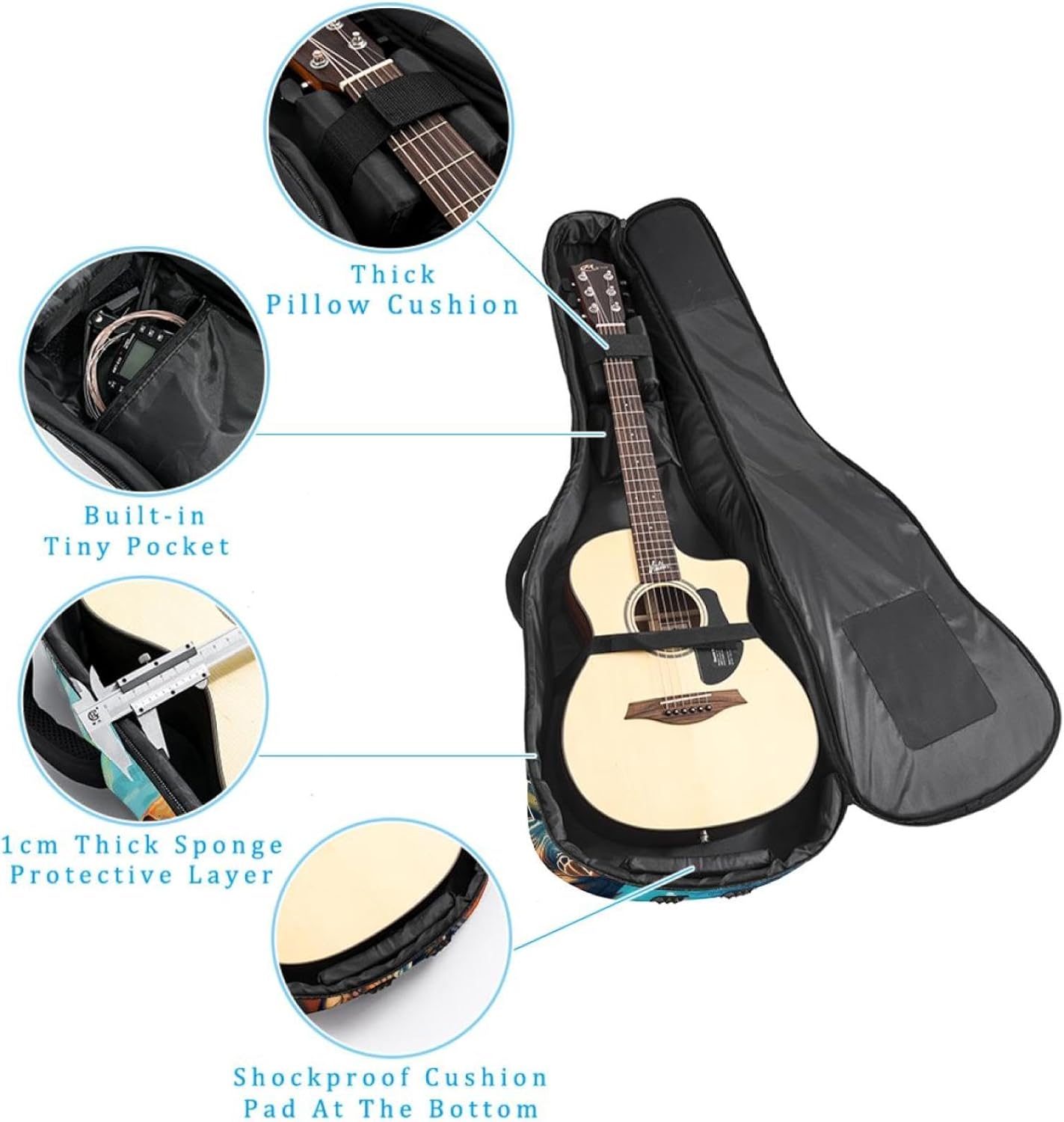Acoustic Guitar Bag, 40 41 42 Inch Guitar Case Cover Soft Guitar Gig Bag for Acoustic Electric Bass Classical Guitar, Sea Turtle Undersea Pattern