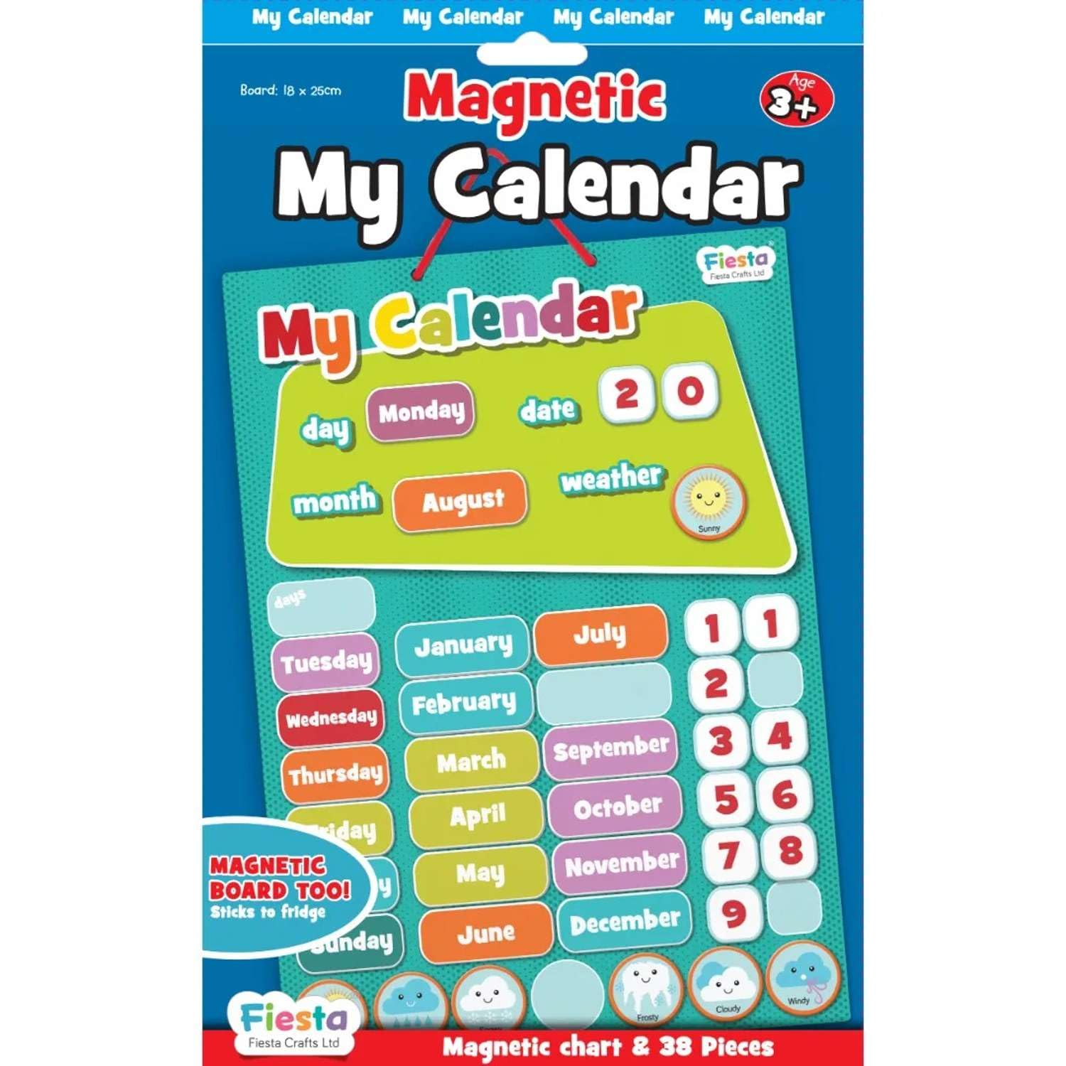 Magnetic Calendar for Kids (T2399) by Fiesta Crafts - Educational Chart of Days of the Week Chart with Moveable Numbers, Months, & Weather Pieces - Interactive Learning Board for Children