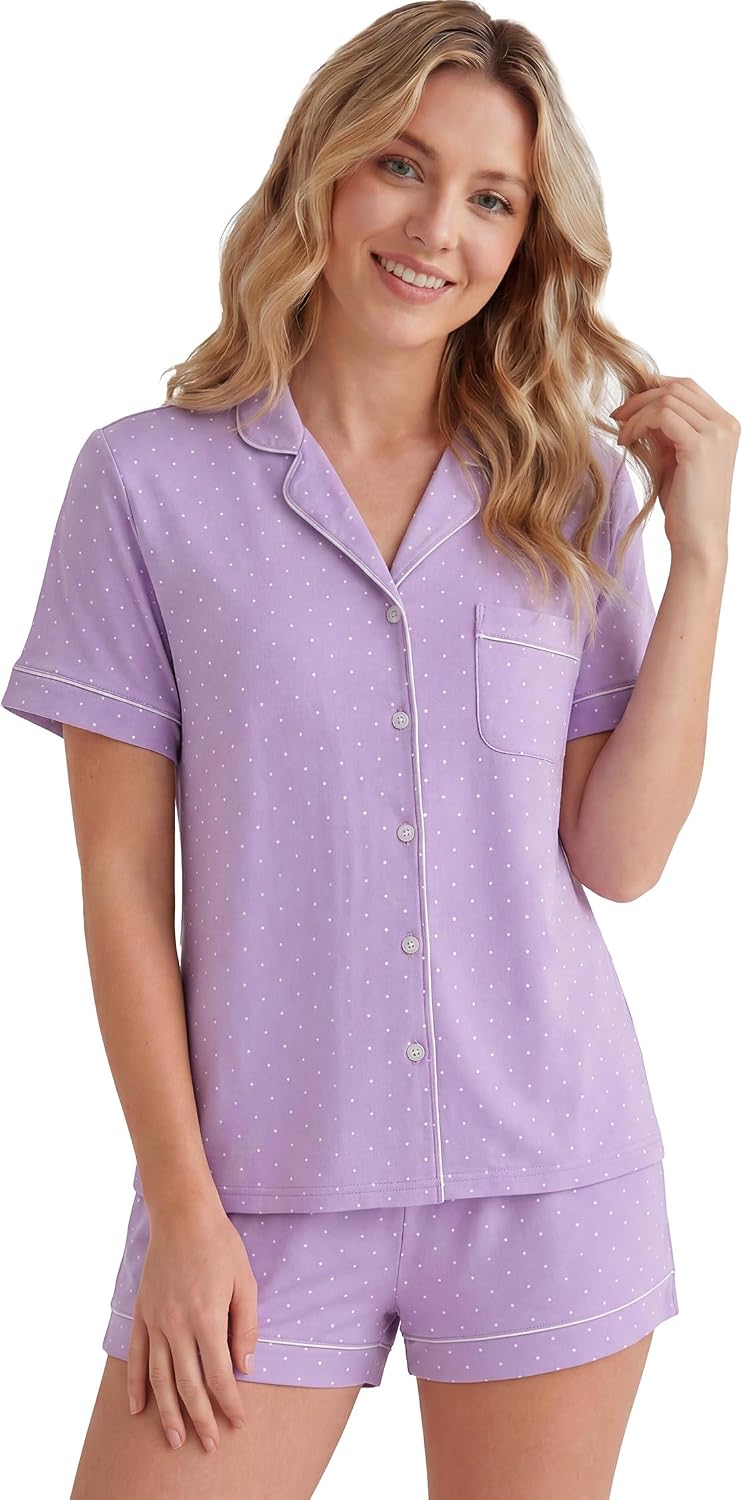 LUBOT Womens Bamboo Viscose Pajamas for Women PJ Set 2 Piece Cooling Soft Short Sleeve Capri Pants Summer Sleepwear Set S-XXL image 2