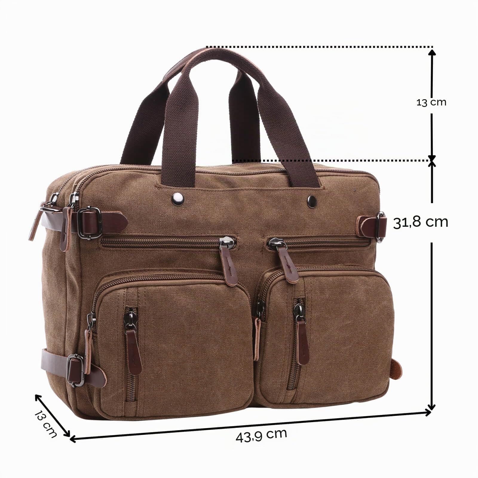 Sac à dos convertible en toile pour ordinateur portable - Sac à bandoulière multifonction pour ordinateur portable de 17,3" - Pour homme et femme