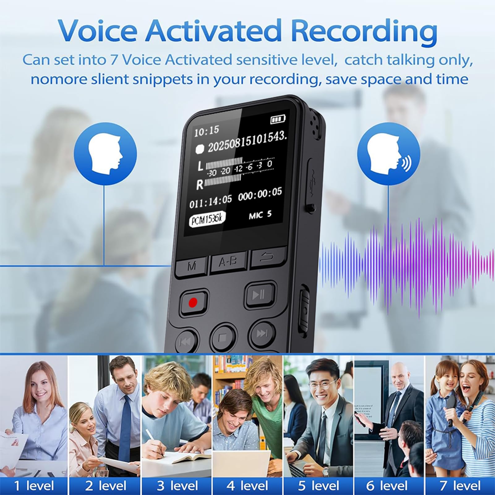 XUMIUZIY Grabadora de Voz Digital con Pantalla TFT de 1,4 Pulgadas, Grabadora de Voz Portátil con Micrófono Dual para Conferencias, Reuniones, Clases, Entrevistas (32G)