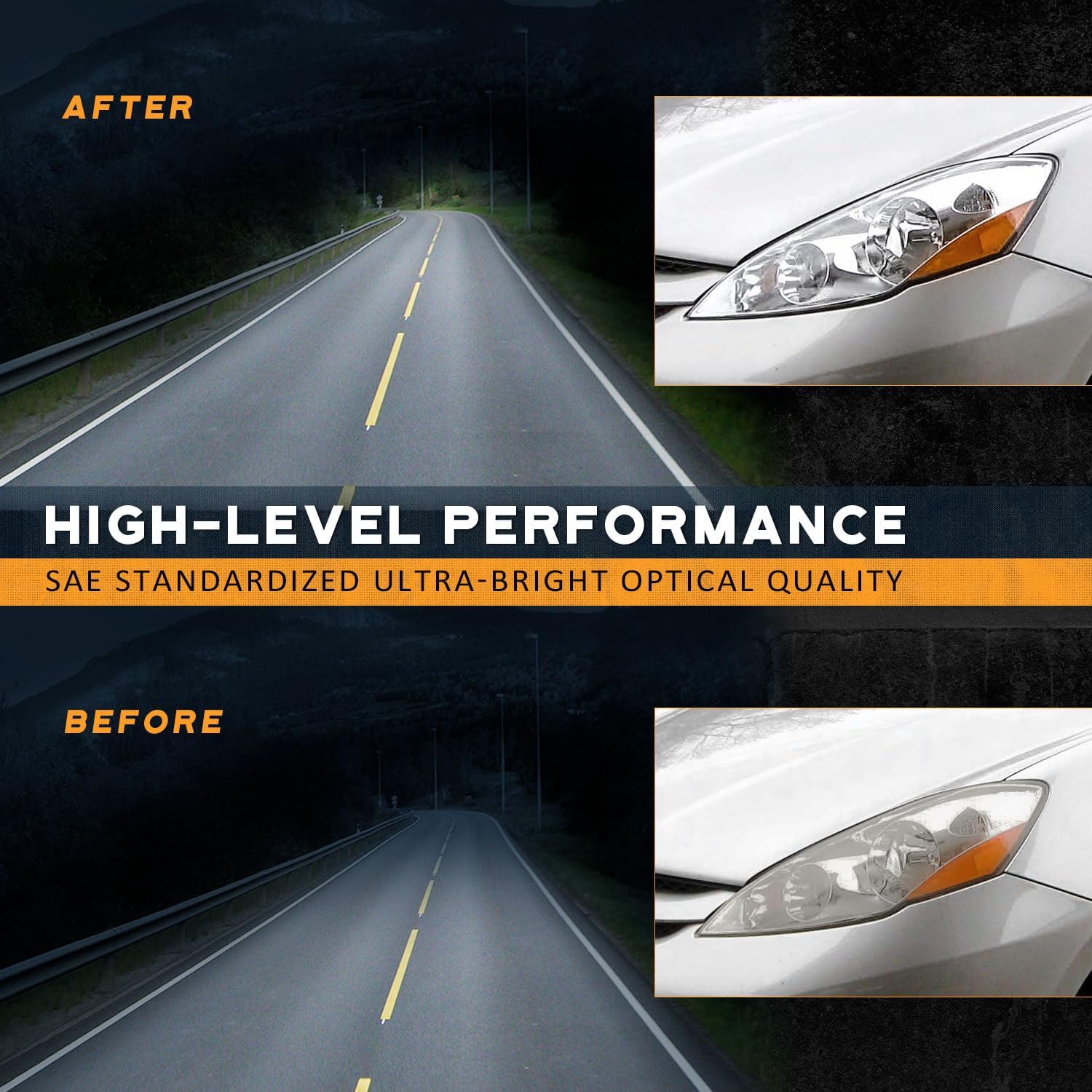 WEELMOTO Headlights for 2006-2010 Toyota Sienna, Headlight Assembly Replacement Chrome Housing Amber Reflector Left + Right Side (NOT for HID)