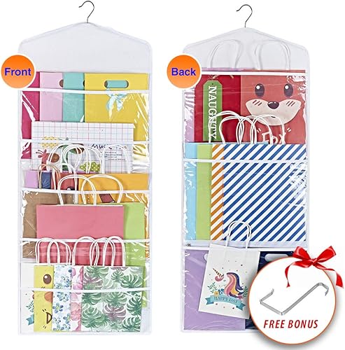 Miniatura 8 de ProPik Organizador de almacenamiento colgante de doble cara con múltiples bolsillos delanteros y traseros, organiza tu envoltura de regalo, papel de