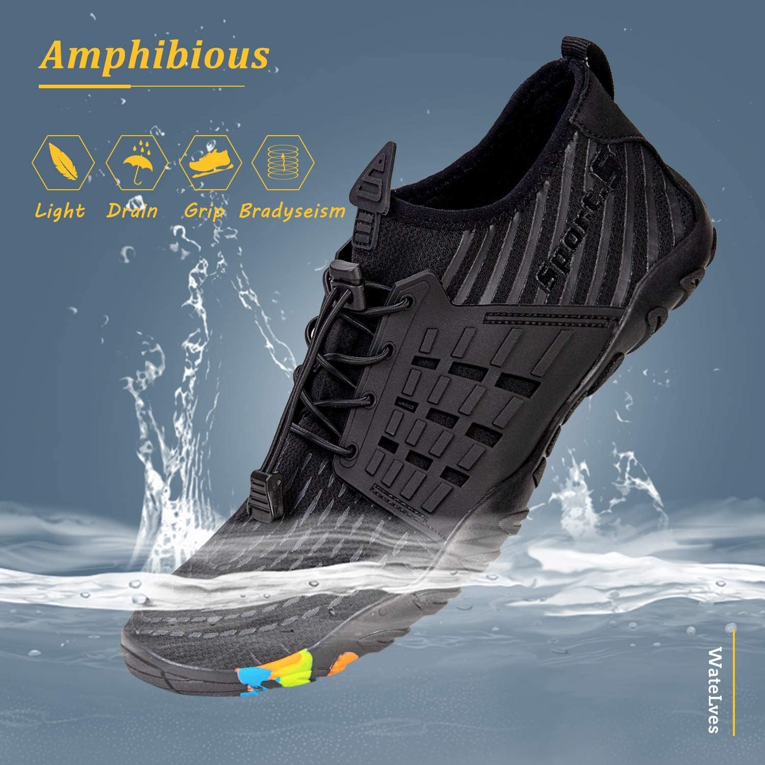 WateLves Water Shoes Mens Womens Beach Swim Shoes Quick-Dry Aqua Socks Pool Shoes for Surf Yoga Water Aerobics 5.5 Women/4 Men A/Black