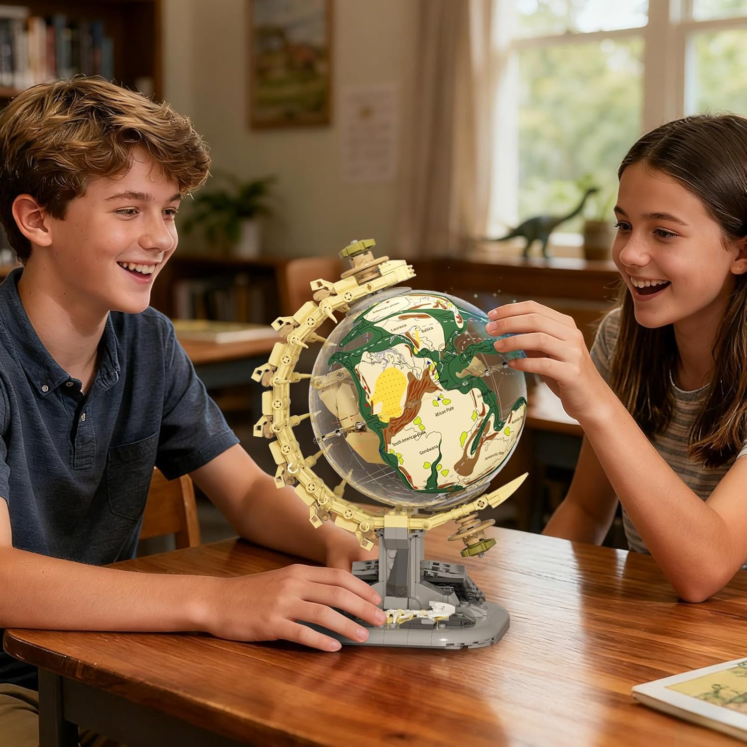 Dinosaur Skull Fossils Globe Building Set,360° Rotatable Globe Display Model with LED Light,STEM Skeleton Model Educational Toy, Gifts for Boys and Girls Ages 14+