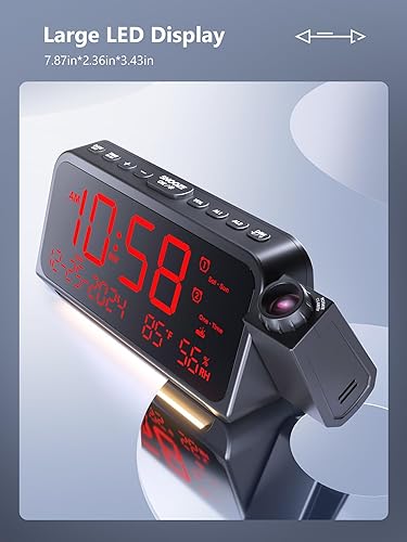 Miniatura 2 de Reloj despertador de proyección para dormitorio con modo de día de semanafin de semana, reloj digital con proyector de 350, atenuador de 5 niveles,