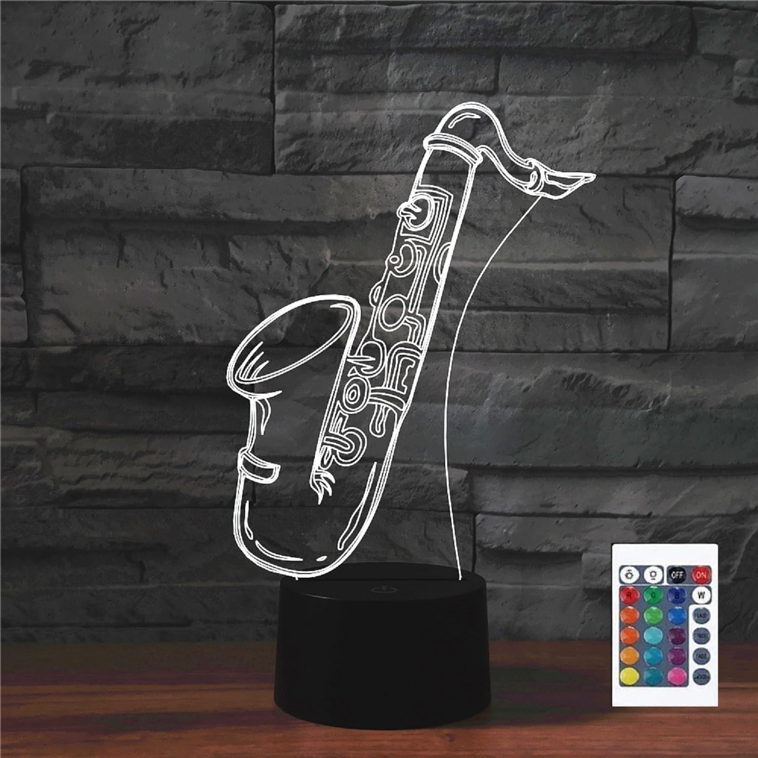 Flrxhk Multicolor Saxophone 3D Illusion Night Light Touch Table Desk Lamp With Remote Control 16 Colors Optical Usb Led For Kids Gift Room Decoration