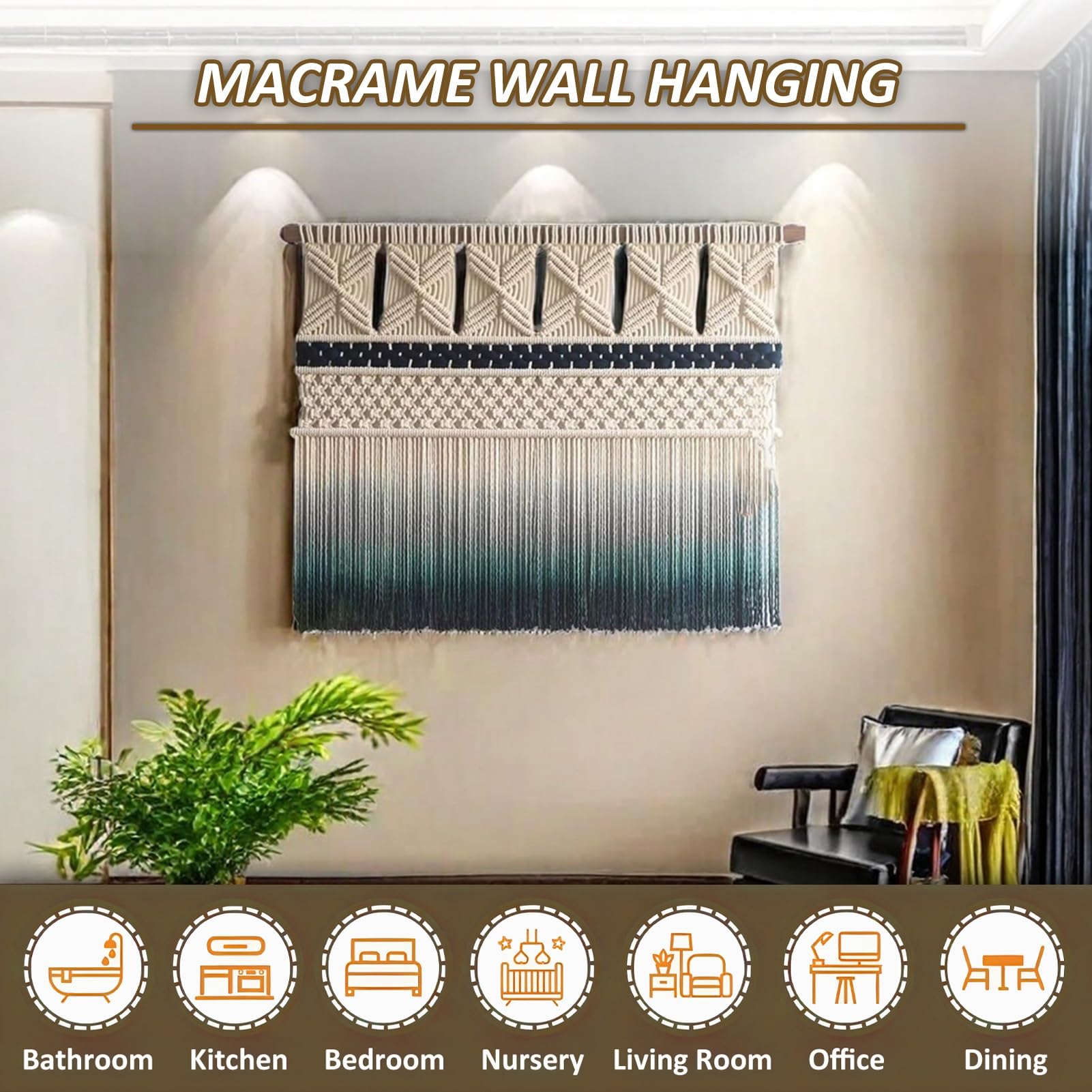 Makramee Wandbehang Makramee-Wandbehang-Set, Baumwolle, Handgefertigt, Tauchgefärbt, Wanddekoration, Wandteppich, Breite Gewebte Wandkunst, Für Heim- Und Raumdekoration(100 cm/39.37 in x 90 cm/35.43 i