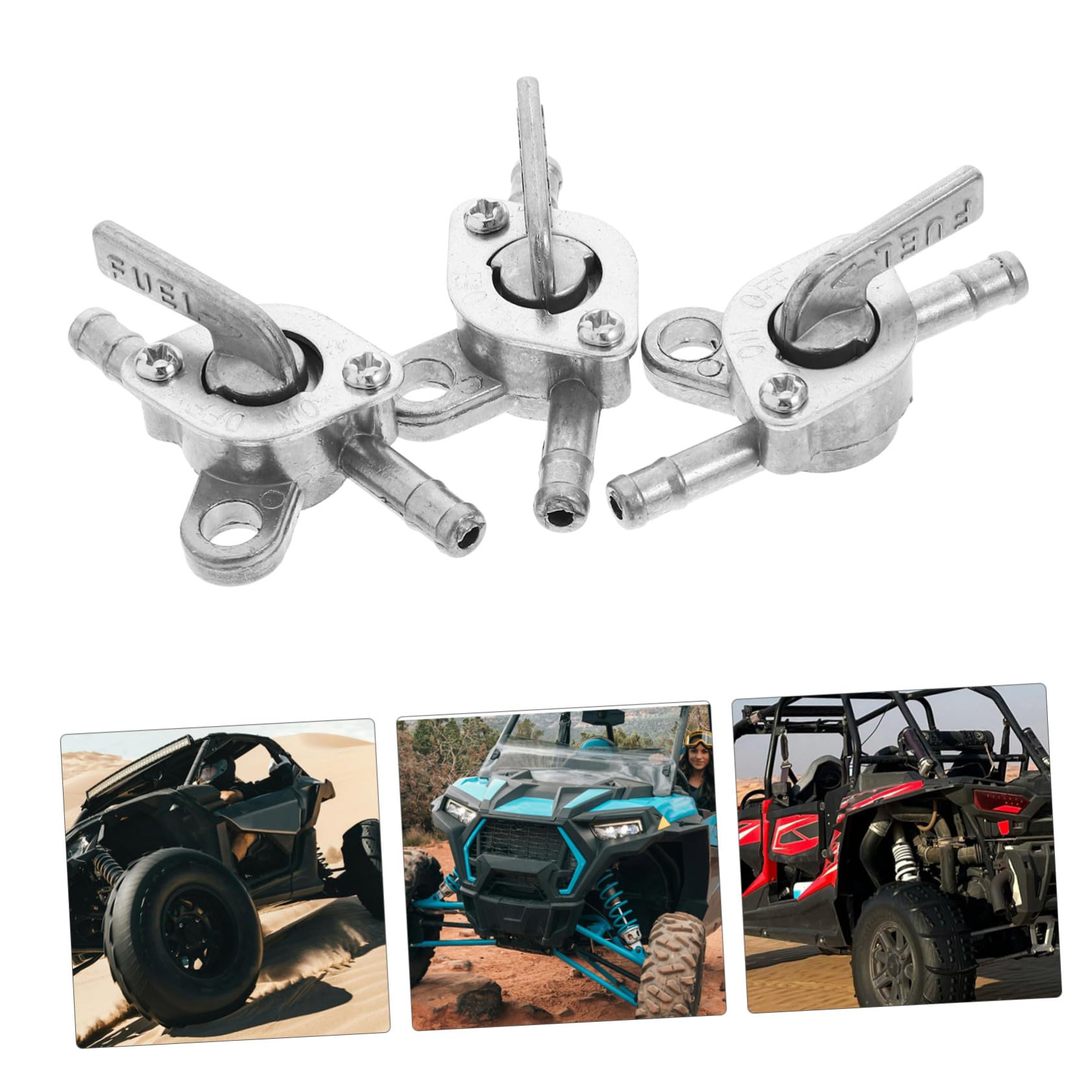 Interruttore Rubinetto Benzina 3 Pezzi Metallo Argento Resistente Corrosione Moto Quad Go Kart