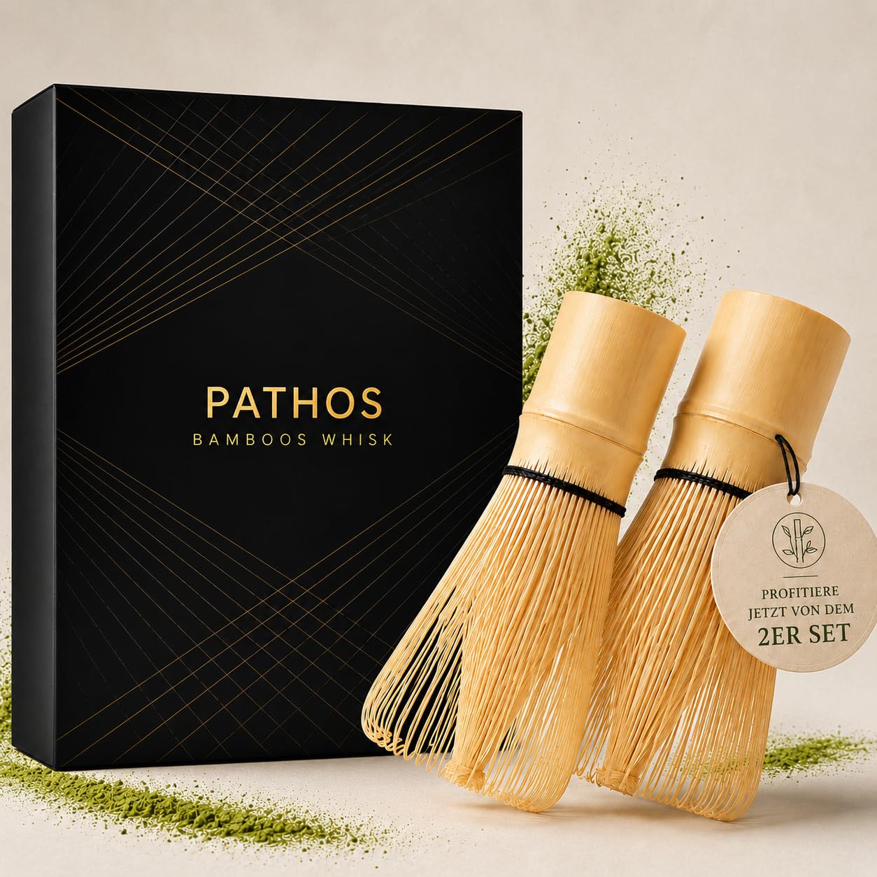Matcha Besen Chasen – Handgefertigter Matcha Whisk aus natürlichem Bambus | 100 Borsten für perfekten Schaum | Traditioneller Matchabesen für Matcha Tee