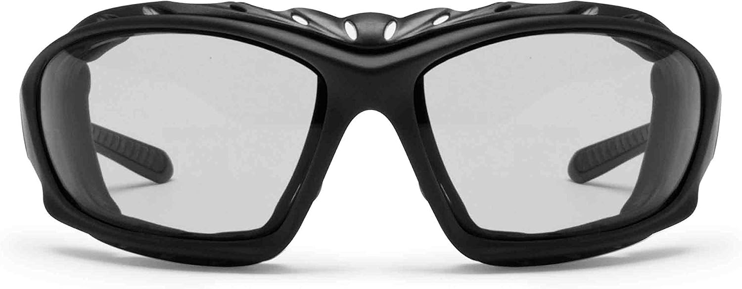 Bertoni Motorcycle Goggles Padded Glasses Interchangeable Arms and Strap - Antifog Lens - Optical Prescription Carrier Included - AF366A Italy Riding Goggles - Black