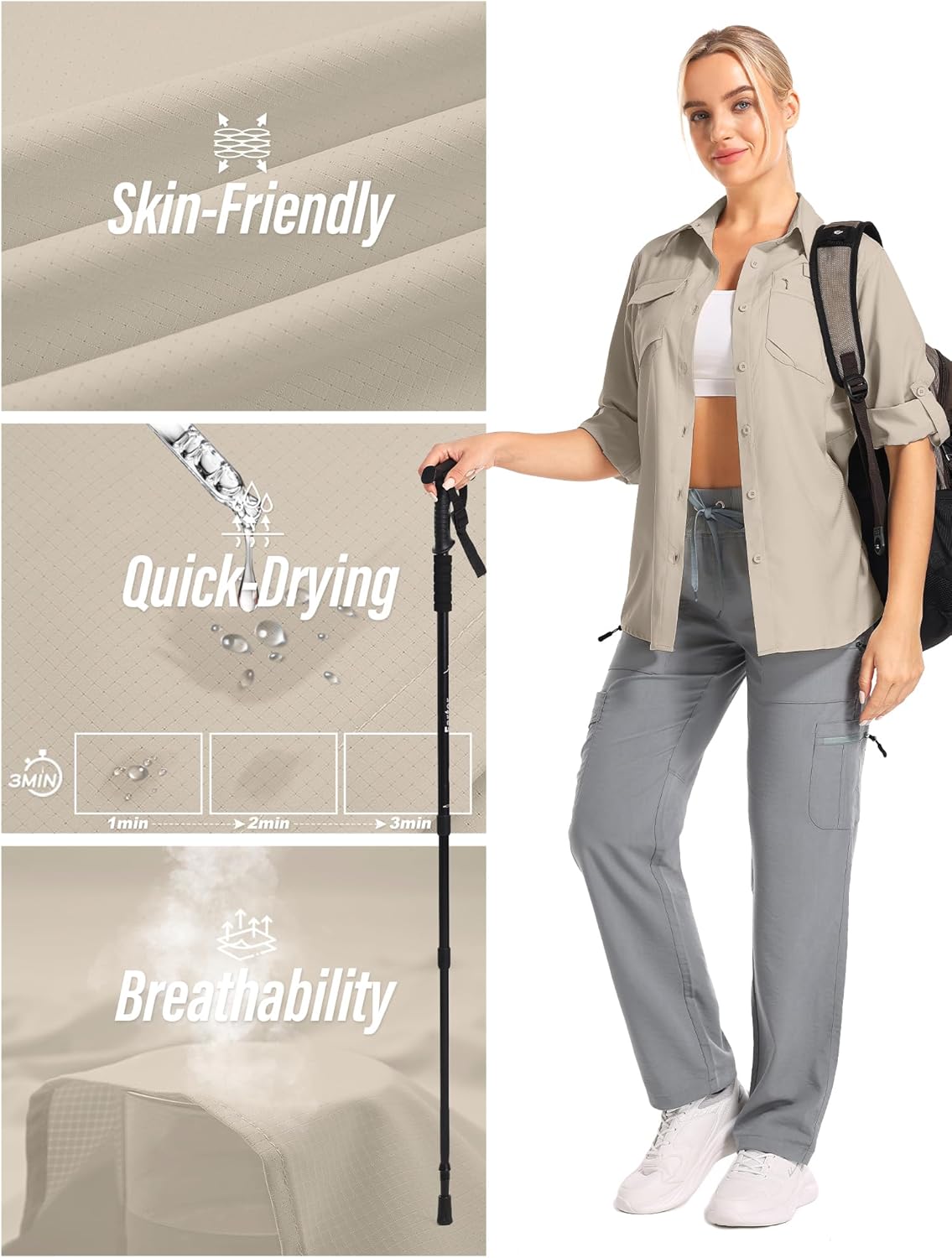 Women's UPF 50 Long Sleeve UV Sun Protection Shirts Hiking Safari Fishing Travel Shirts - Image 3