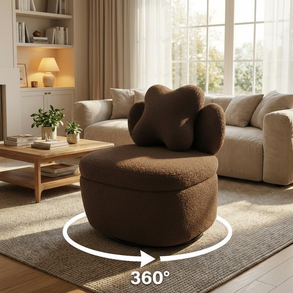 Teddy Velvet Swivel Accent Chair with Storage, 360° Rotating Ergonomic Armchair, Scratch-Resistant Upholstered Sofa Chair for Living Room, Bedroom, Nursery, Apartment or Small Spaces, 300 lbs Capacity