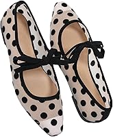 BEAUDRM Women's Polka Dot Mesh Ballet Flats - Bowknot Pointed Toe Closed Toe Slip-On Comfortable Dress Shoes