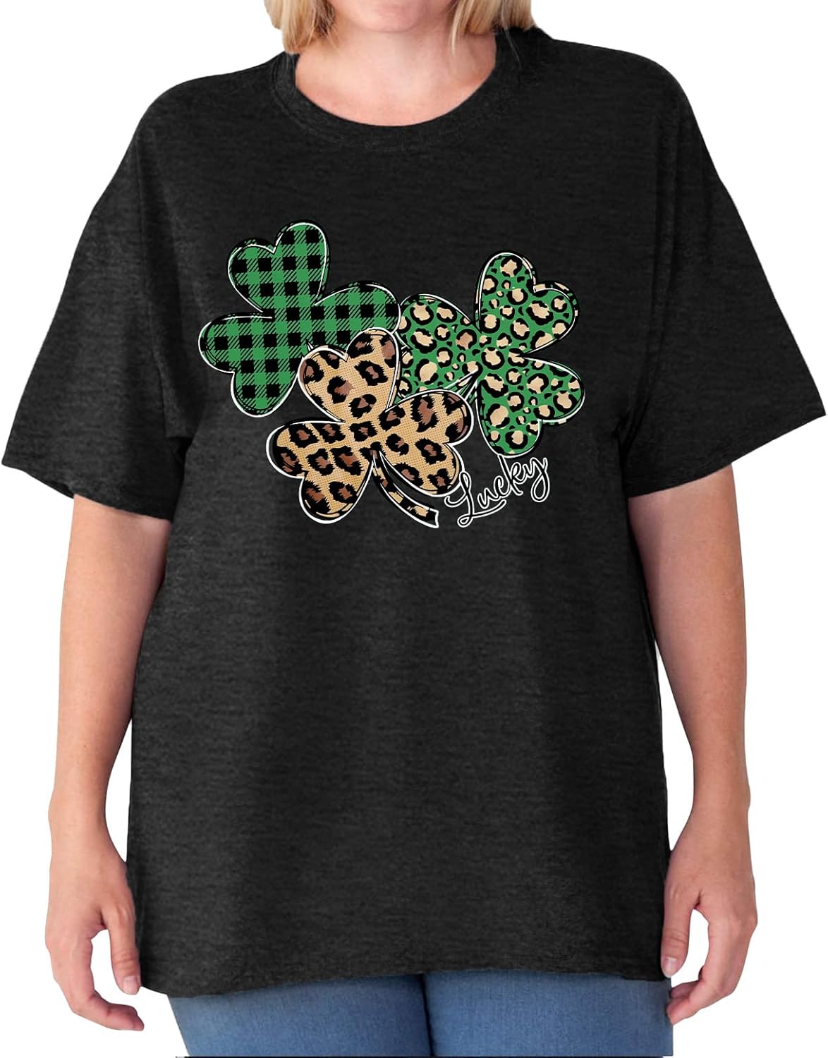 Plus Size St. Patrick's Day Shirt for Women Lucky Shamrock Tee Shirts Irish Clover Graphic Print Tops - Image 2