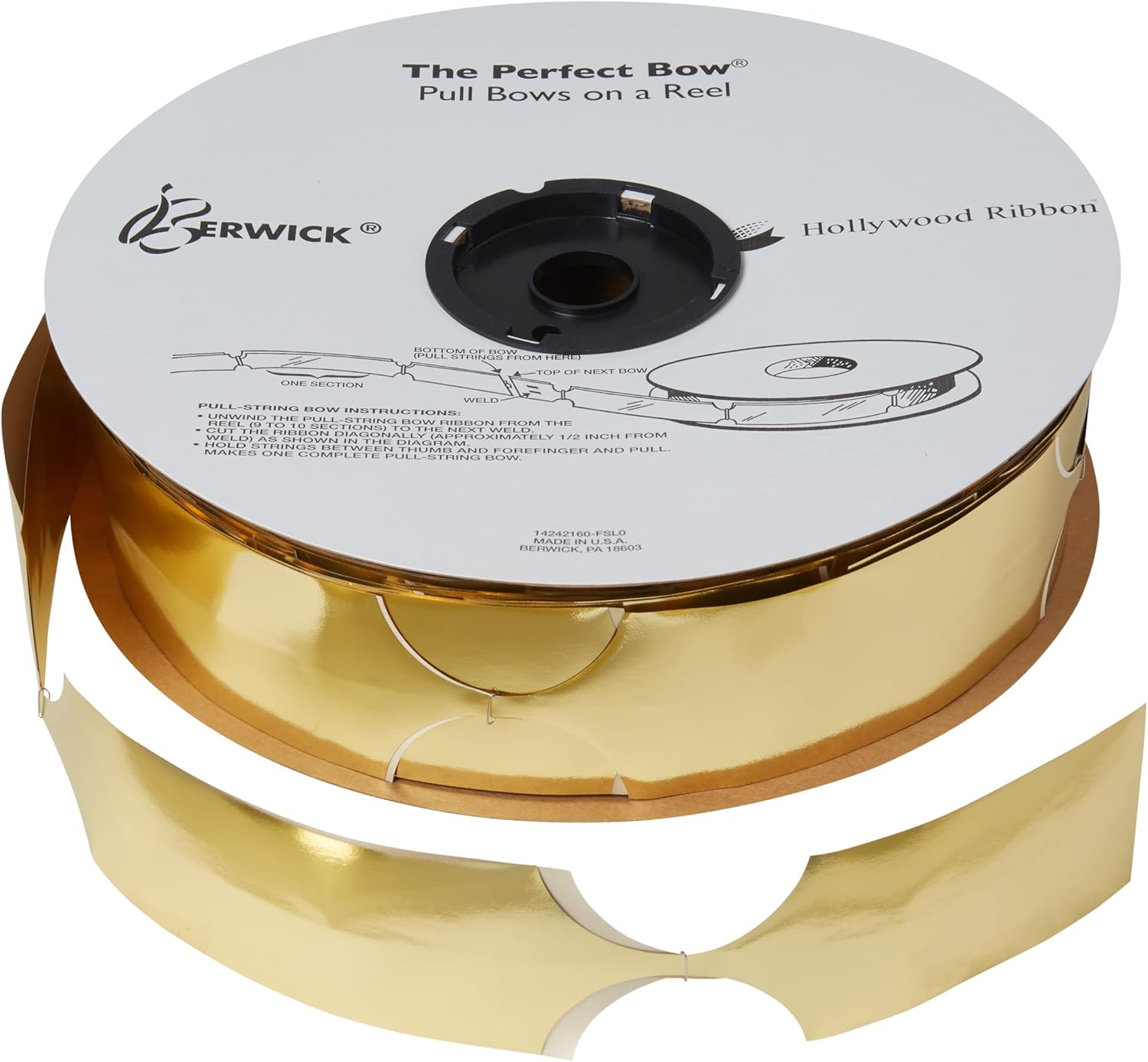 Berwick The Perfect Bow Pull Ribbon, 8" Finished Size with 20 Loops, Gold Glitter, 50 Piece