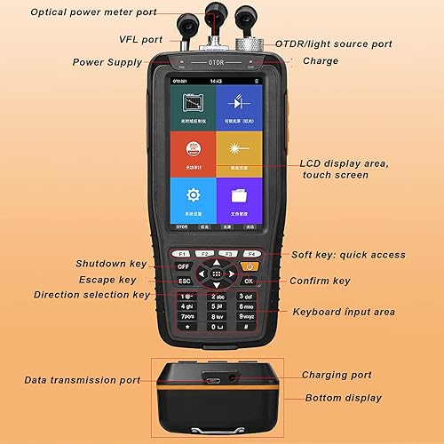 Miniatura 7 de Reflectómetro de dominio de tiempo óptico OTDR Medidor de potencia óptica 4 en 1 Probador de fibra óptica portátil Probador de cable de fibra óptica