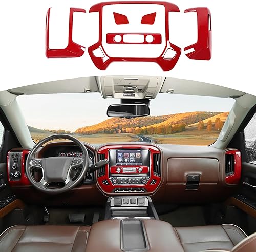 RT-TCZ Para Silverado Dash Panel Trim Cubierta Rojo Bisel para GMC Sierra Chevy Silverado 2014-2017 Rojo Interior Accesorios 4 unids