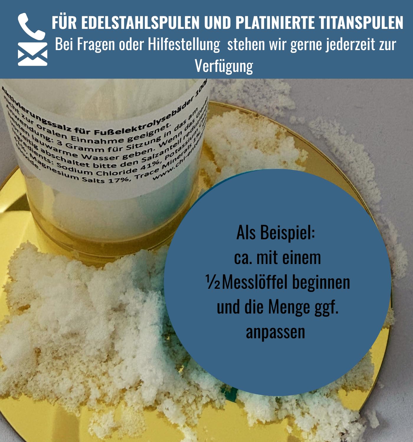 1000 g Sale attivante per Hydrosana, Bioenergiser Detox Spa, Ion Cleanser, Royal Spa e altri pediluvi - ridotto contenuto di sodio, arricchito con potassio e magnesio