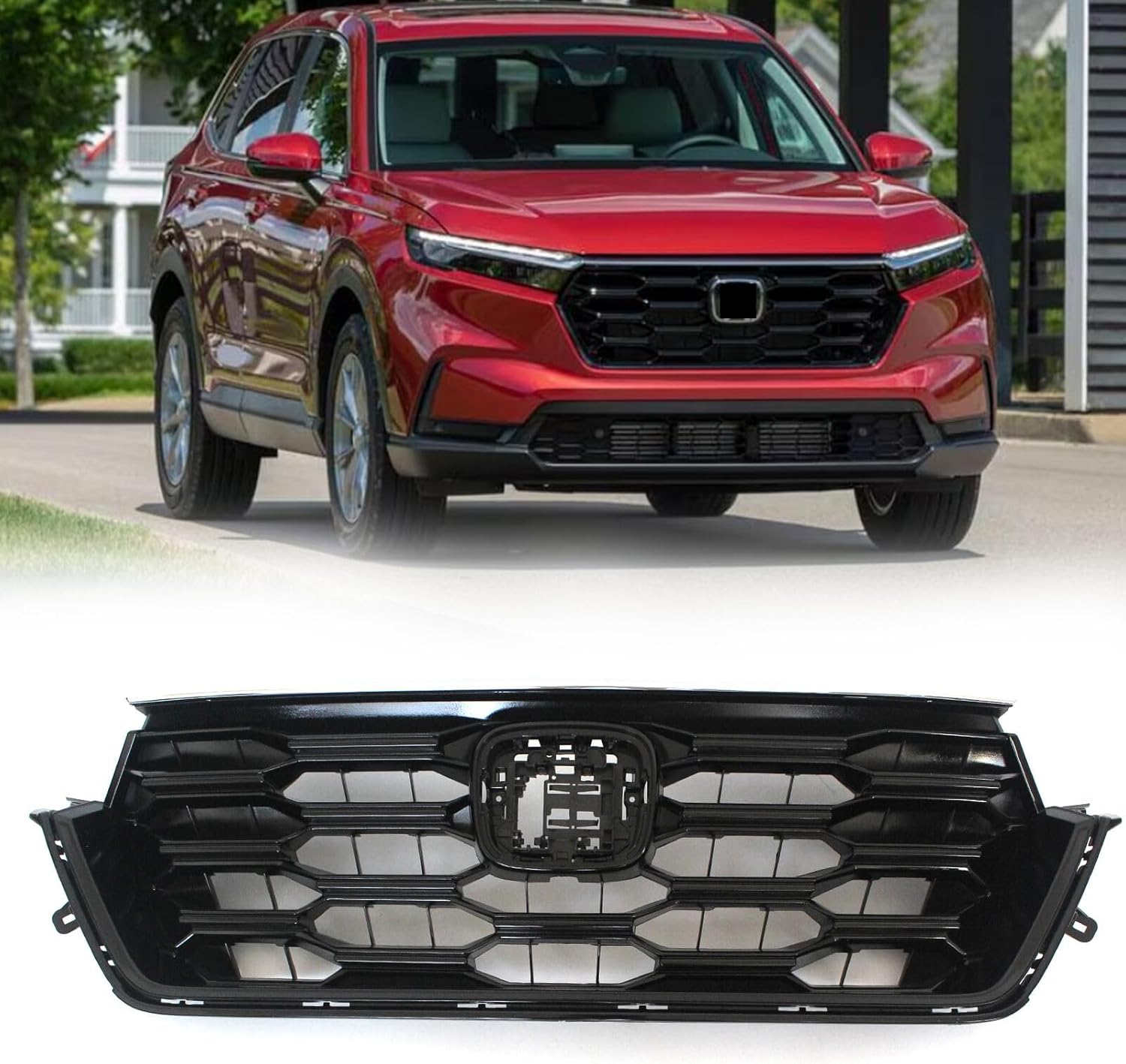 Bewild Front Upper Grille Assembly Fit for 2023 2024 Honda CRV CR-V Sport Hybrid Gloss Black