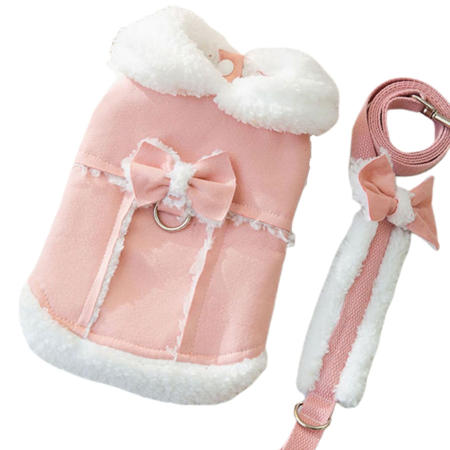 Pink Thick Dog Vest Winter Plush Dog Coat with Leash Faux Suede Dog Jacket for Small Medium Dogs Chihuahua Yorkie Teacup Dog Christmas Outfit