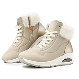 JOMIX Damskie zimowe botki, z ciepłą podszewką, buty typu sneaker z futrzanym kołnierzem, koturn, poduszka powietrzna, antypoślizgowa podeszwa, zamek błyskawiczny, sznurowanie, lekkie, wygodne, na