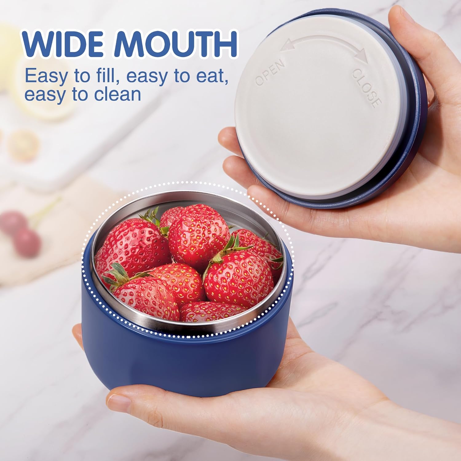 12oz Kids Soup Thermo for Hot Food Insulated Vacuum Food Jar with Buckle Lid, Stainless Steel Wide Mouth Leak Proof Lunch Container for School Travel-Blue - Image 4