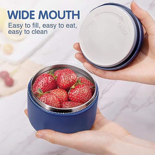 Vista 4 de 12oz Kids Soup Thermo for Hot Food Insulated Vacuum Food Jar with Buckle Lid, Stainless Steel Wide Mouth Leak Proof Lunch Container for School