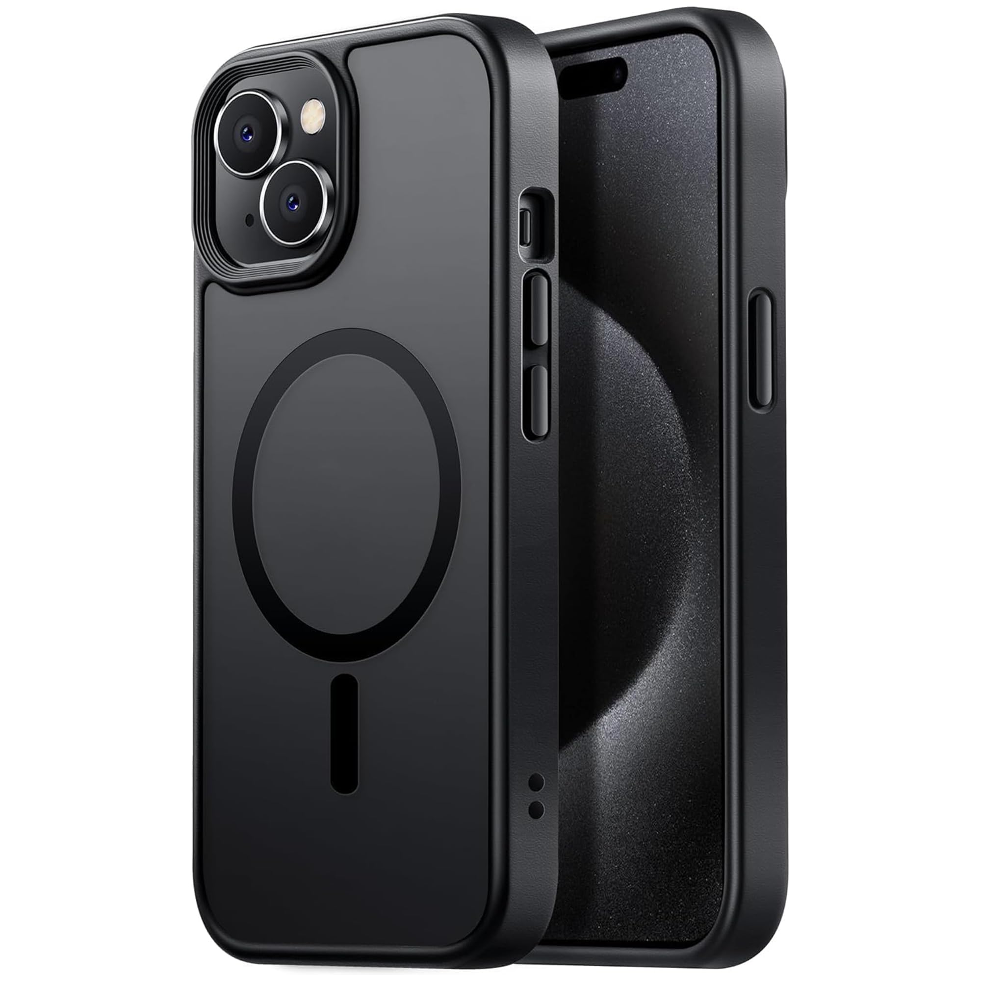 Sounce for iPhone 15 Cover Translucent Matte Hard Back Case Cover Designed Shield Strong Strong Megnetic Adsorption with TPU Polycarbonate Protection Compatible with Magsafe - Frost Black