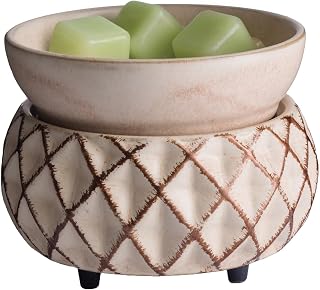 Candle Warmers ETC 2-in-1 Candle and Fragrance Warmer for Warming Scented Candles or Wax Melts and Tarts with to Freshen Room, Cream and Gold Lattice