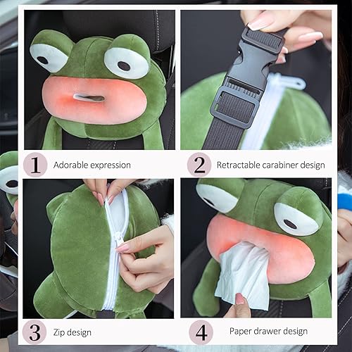 Miniatura 4 de FQQWEE Soporte de pañuelos de felpa suave para colgar, organizador portátil de dibujos animados, servilletero, caja de pañuelos para automóvil,