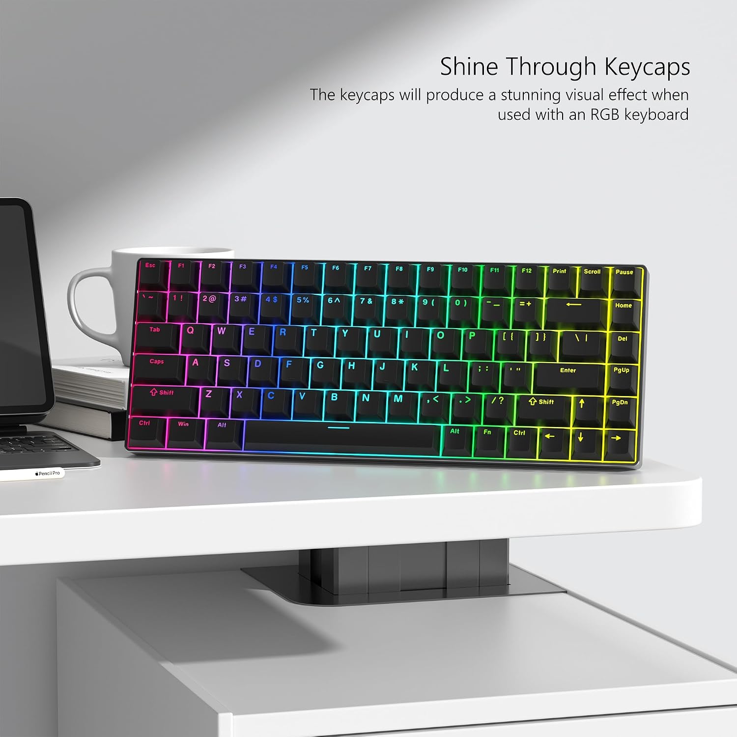 Womier Black Keycaps for Mechanical Keyboard, Shine Through Key caps | PBT Custom Keycap Doubleshot, Universal Compatiability for 60 75 100 Percent Cherry Gateron MX Switches Keyboard, Black