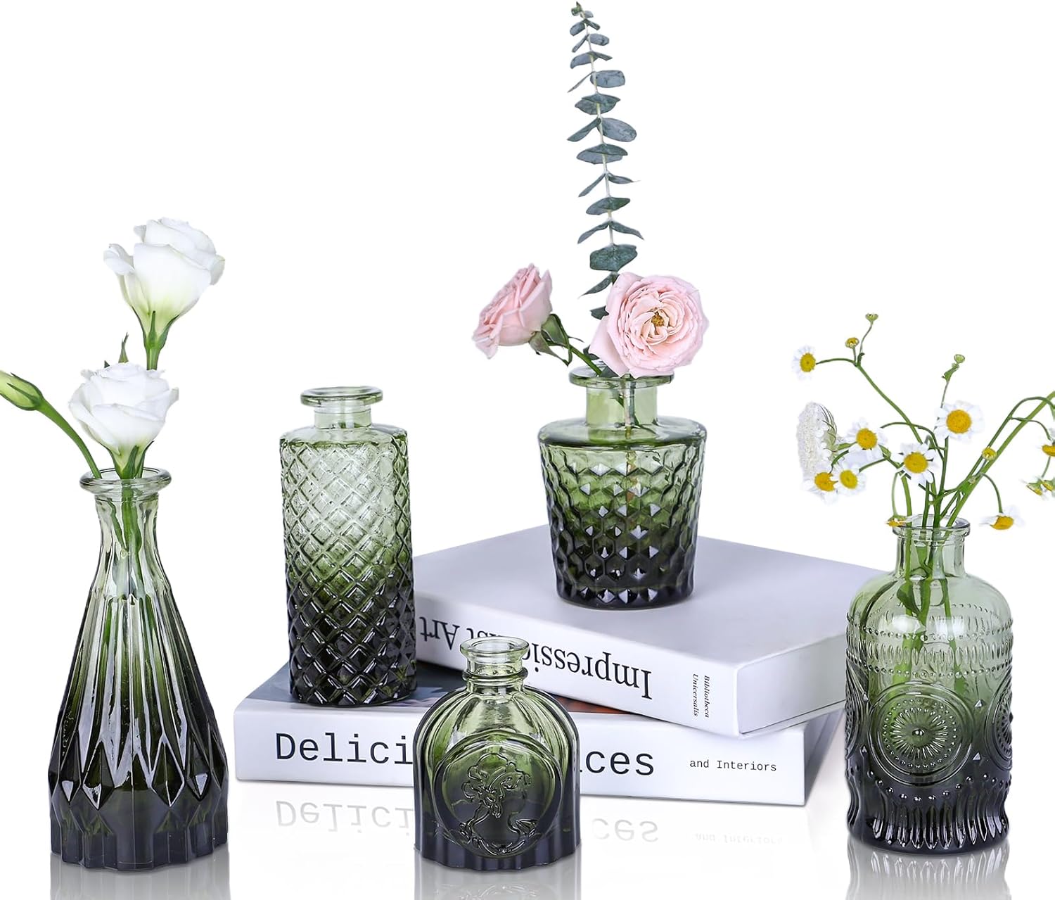 Glass Bud Vases Set of 5, Mini Flower Vase for Centerpieces, Small Clear Vases in B...