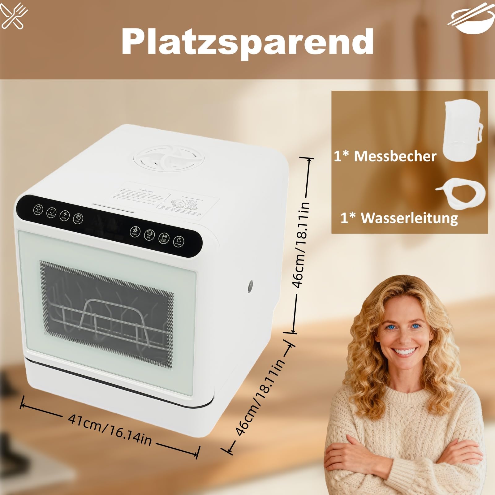 Spülmaschine, Mini Geschirrspüler Tischgeschirrspüler 72℃ mit 4 Waschmodi und 6L Wassertank, 25 mins (Schnell)/ 70 mins (Standard)/120 mins (Stark)/60 mins (Trocken), Dishwasher Touch Control