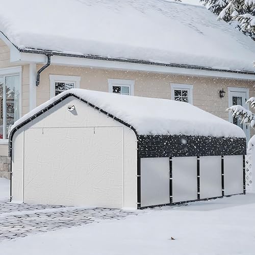 Carports 12x20 Heavy Duty Metal for Snow, Fully Enclosed Carport with Removable Sidewalls and Drive Through Doors