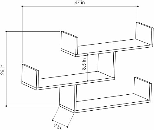 Miniatura 5 de Ada Home Decor Wilton Modern - Estantería de pared color antracita, 26 pulgadas de alto x 47 pulgadas de ancho x 9 pulgadas de profundidad