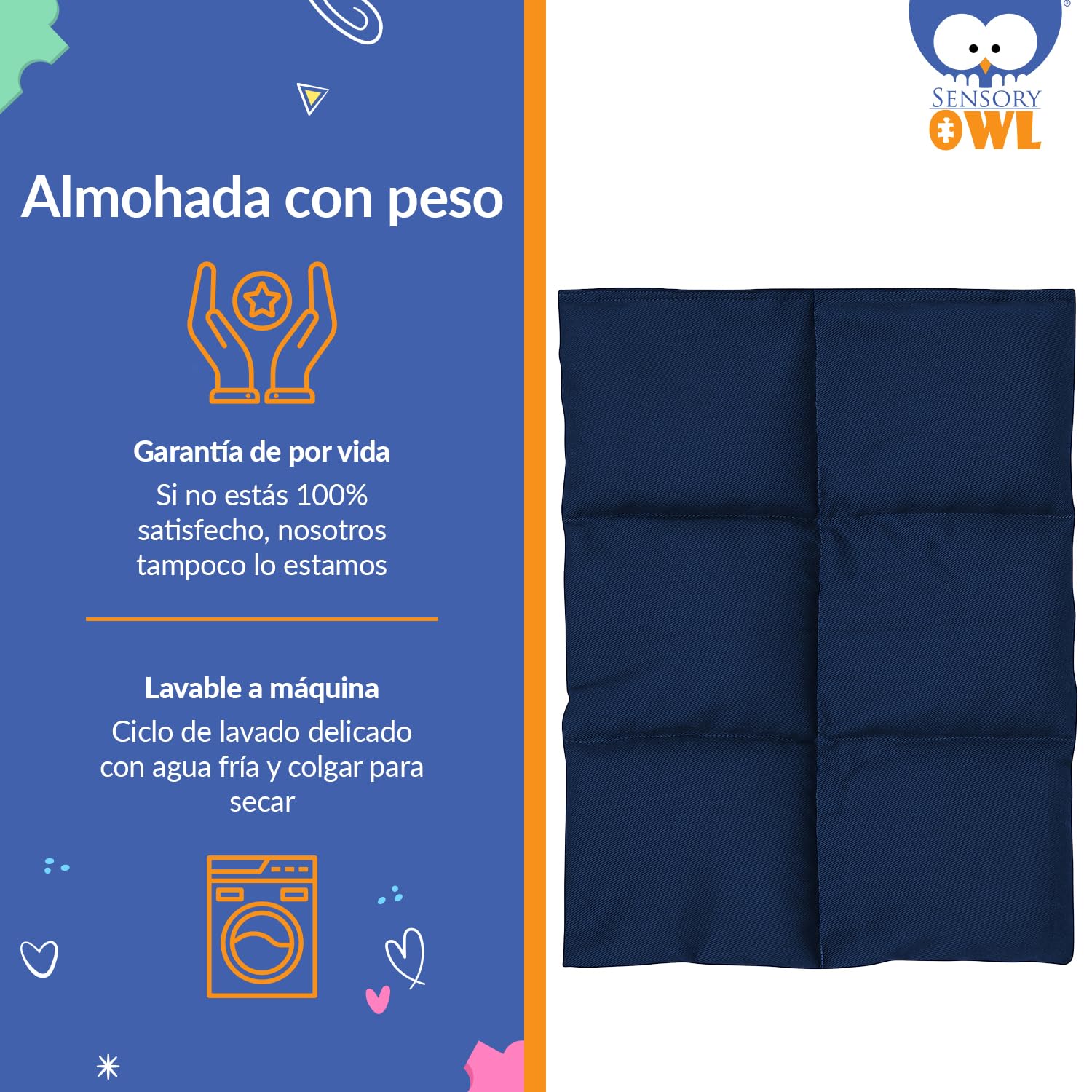 Almohada Pesada Cojin Sensorial De Regazo Suave Terapéutico para Niños Y Adultos Alivio del Estrés Ansiedad Auto-calmante Relajante 30 x 40 cm 4kg Azul Marino