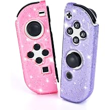 DLseego Protective Cover for Switch/Switch OLED Controller,Transparency Glitter Soft TPU Handle Protector Grip Case Shell,Pink+Purple