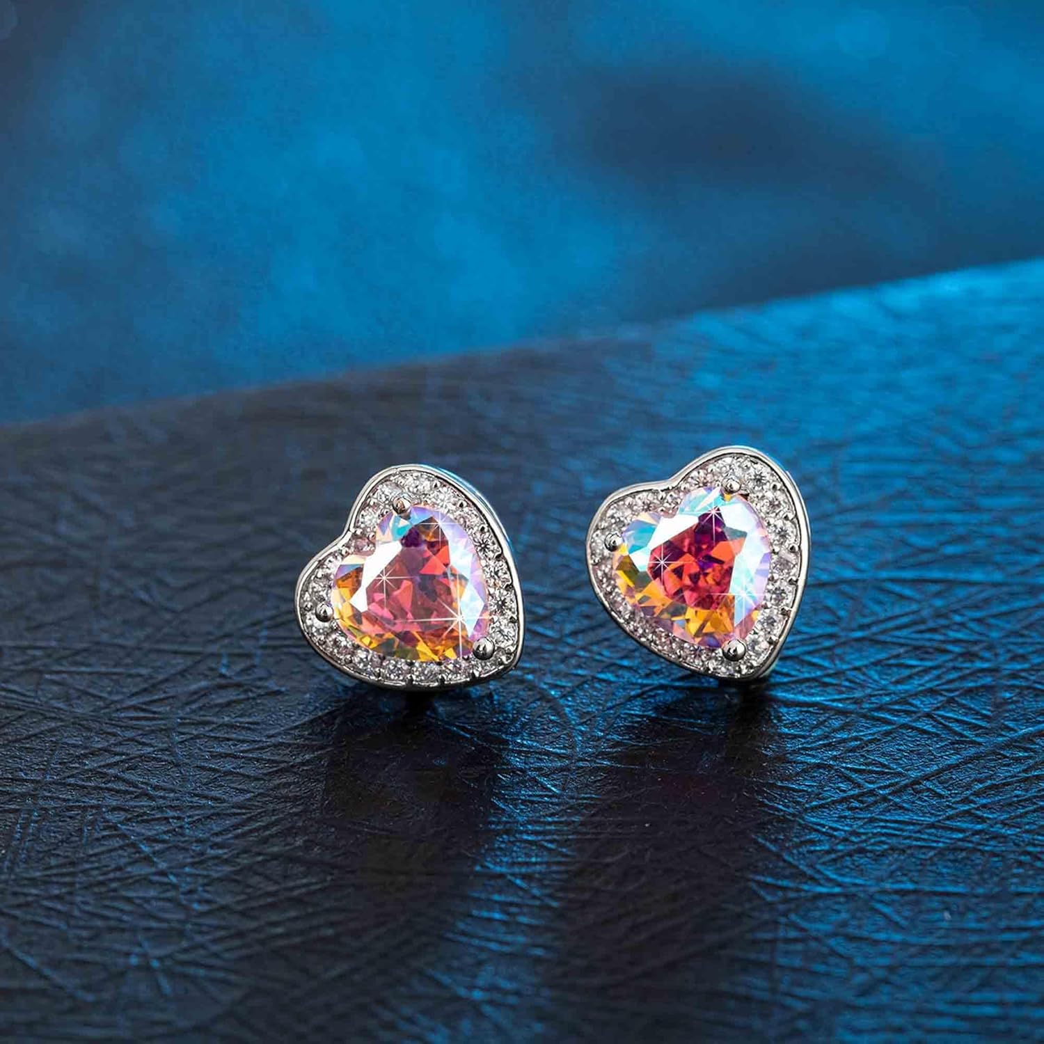 Austrian Crystal Halo Heart Stud Earrings for Women Fashion 925 Sterling Silver Hypoallergenic Jewelry - Image 3