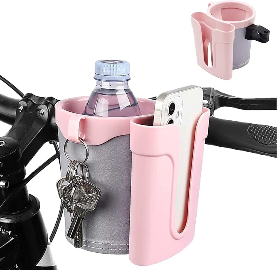 Bike Cup Holder &amp; Phone Mount, 3‑in‑1 Universal Drink Bottle Mount | Handlebar Drink Cup Holder with Key Hook for Phones up to 6.5" for E‑Bike, Scooter, Stroller, Wheelchair