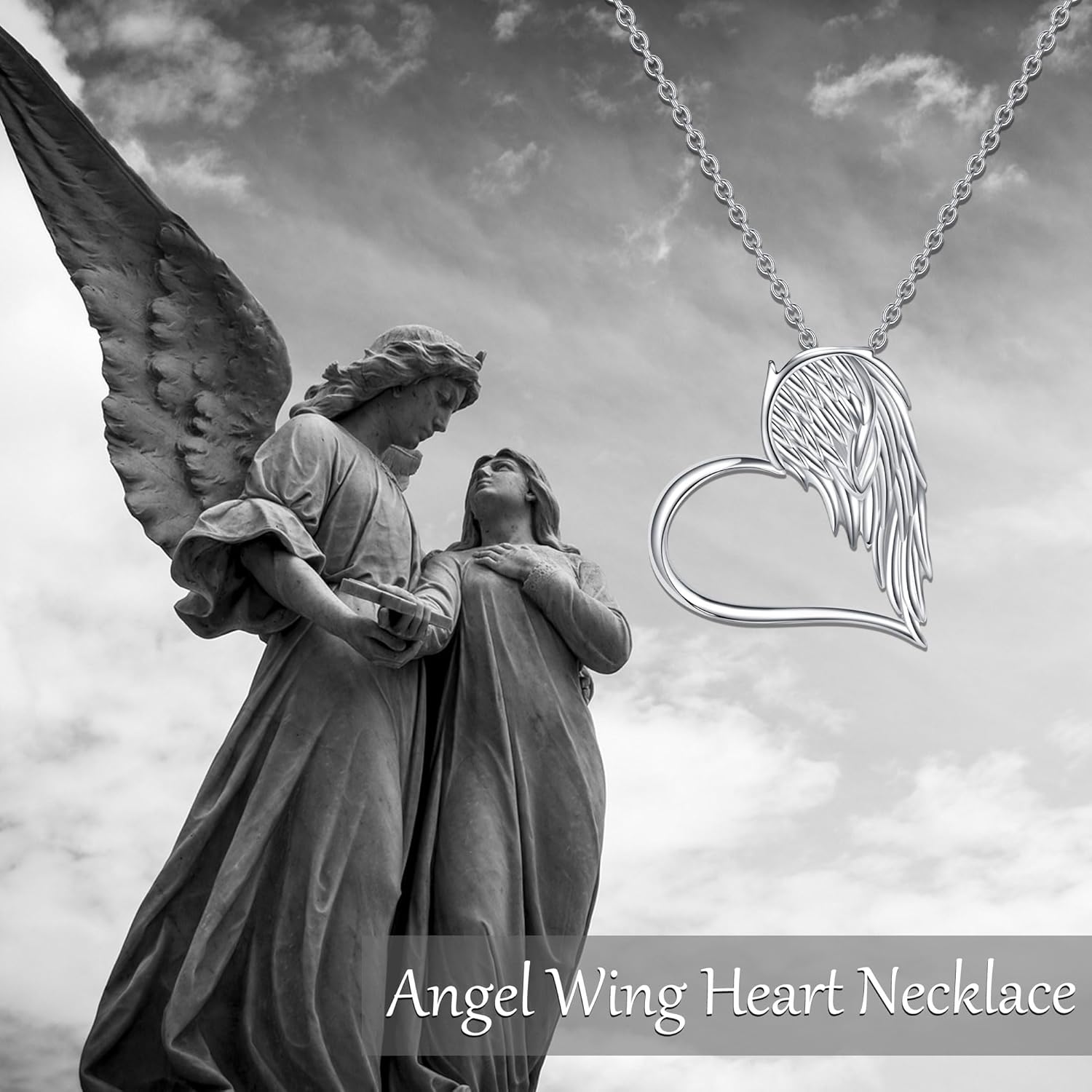URONE Angel Wings Necklace 925 Sterling Silver Angel Wing Heart Pendant Necklace Angel Wing Jewelry Gifts for Women - Image 6