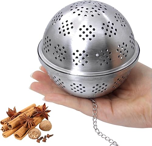 Bola de especias extra grande para cocinar, condimentar, infusor de especias, filtro de bola de té, con gancho de cadena extendido para mejorar