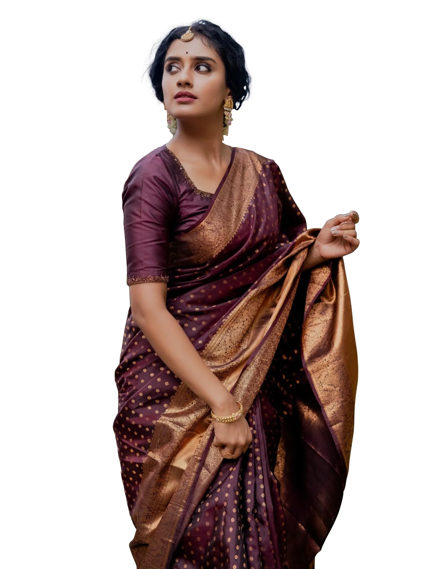 Sugathari Damen Maroon Banarasi Kanchipuram Art Silk Sari für Frauen - Traditioneller Hochzeit & Party Sari mit Blusenteil - Ethnischer indischer Seidensari für Braut Festlich (KS-156)