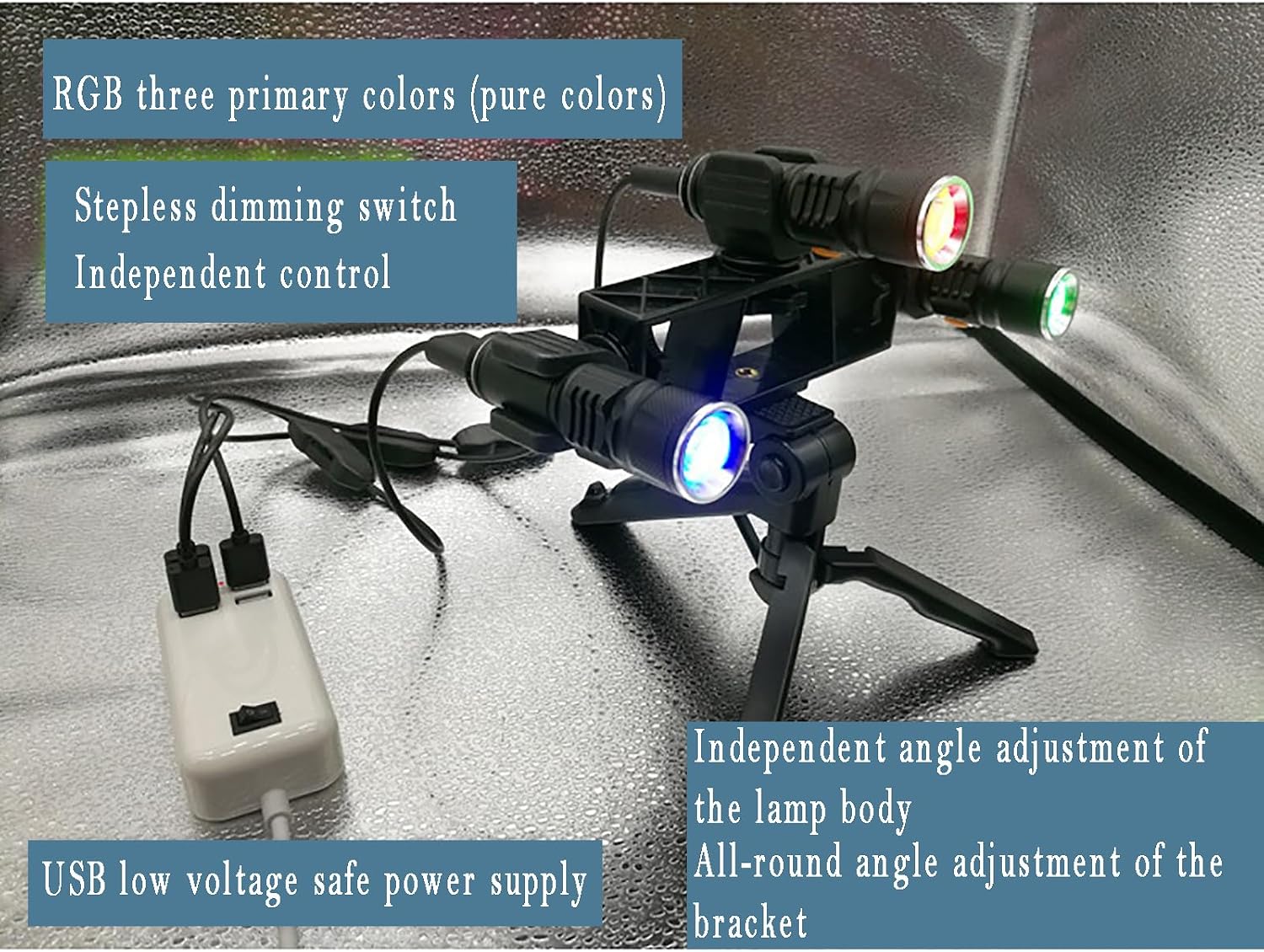KEhtu Three-Primary Color Light Demonstrator, RGB Three-Primary Color Teaching Demonstration Lamp, Bracket and Lamp Body are Adjustable, Light Color Synthesis Experiment Device