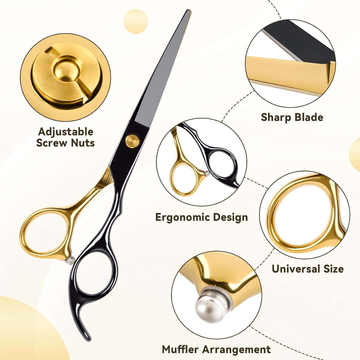 Professional Hair Cutting Scissors Set 10 Piece Stainless Steel Barber Shears Kit for Salons Barbershops Home Haircuts, Family Grooming and DIY Hair Styling