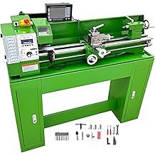 TECHTONGDA Mini Metal Lathe 831" Auto Thread Floor Stand Benchtop Lathe Gearless Power Turning Machine with 0.01mm Auto Feed, 1200W Motor, Grating Ruler, 1.5" Spindle bore, Tool Box