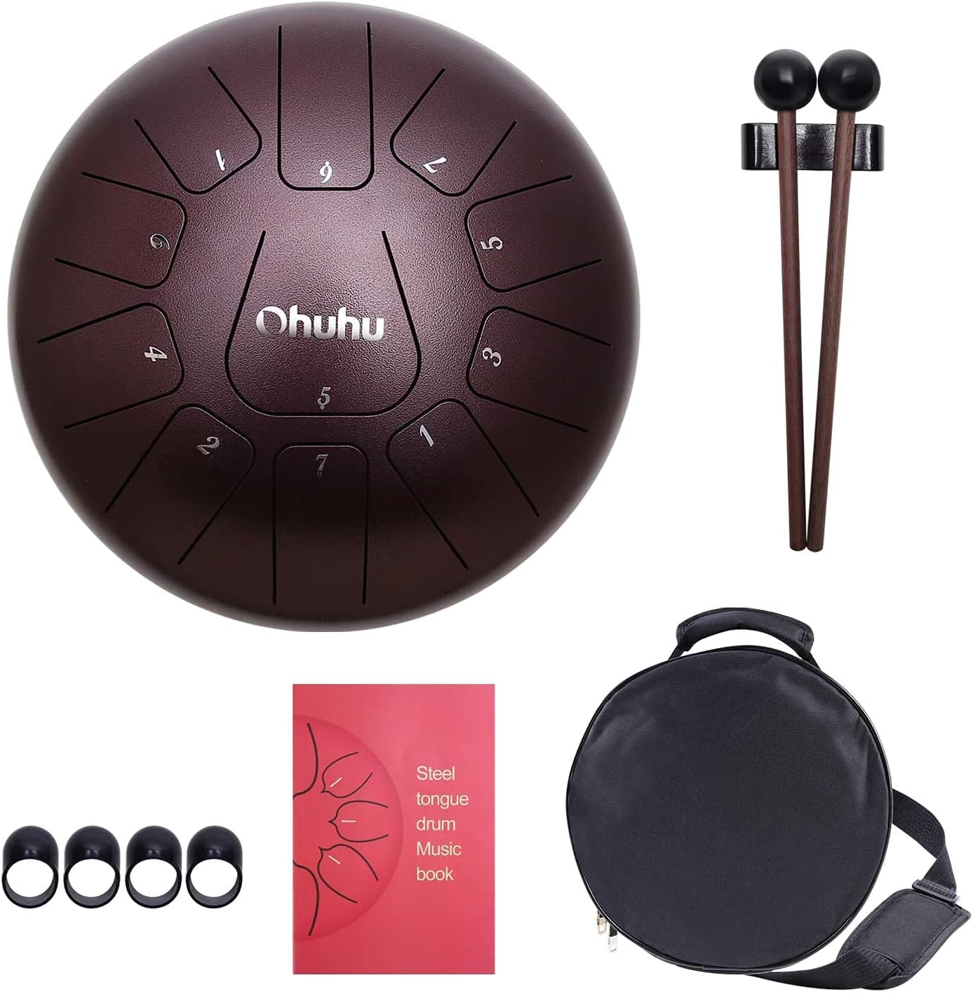 Ohuhu Steel Tongue Drum for Kids and Adults with Rubber Mallets, Finger Picks and Padded Travel Bag, Unique Gifts for Him or Her (10-Inch)